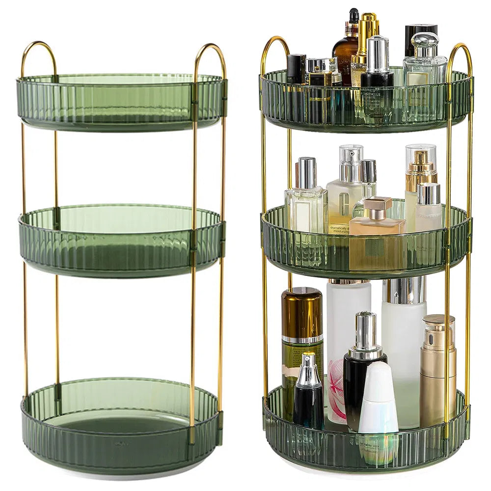 Modern Round Cosmetic Green and Gold Storage Rack