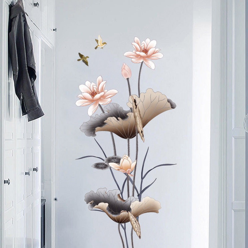 Chinese Lotus Flower Self-adhesive Wallpaper
