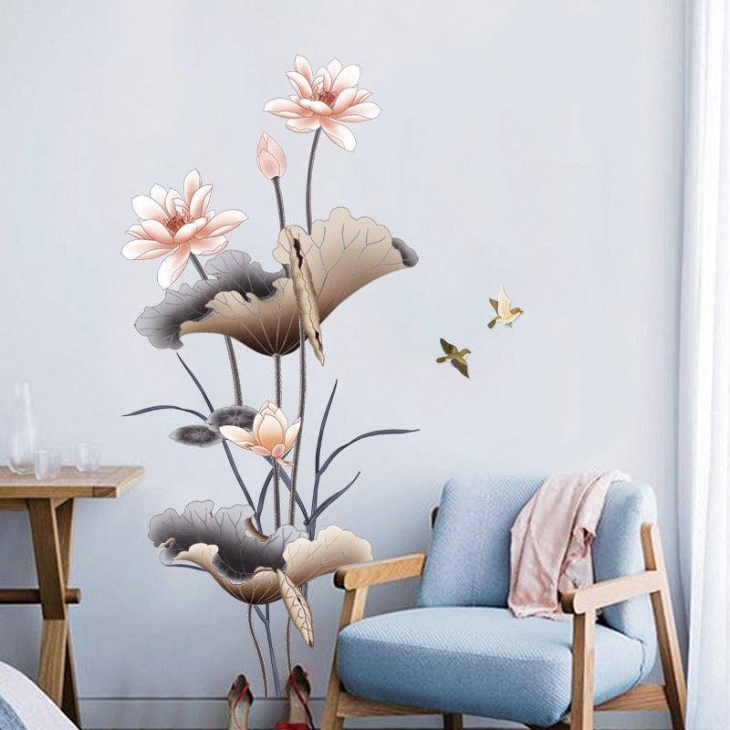 Chinese Lotus Flower Self-adhesive Wallpaper