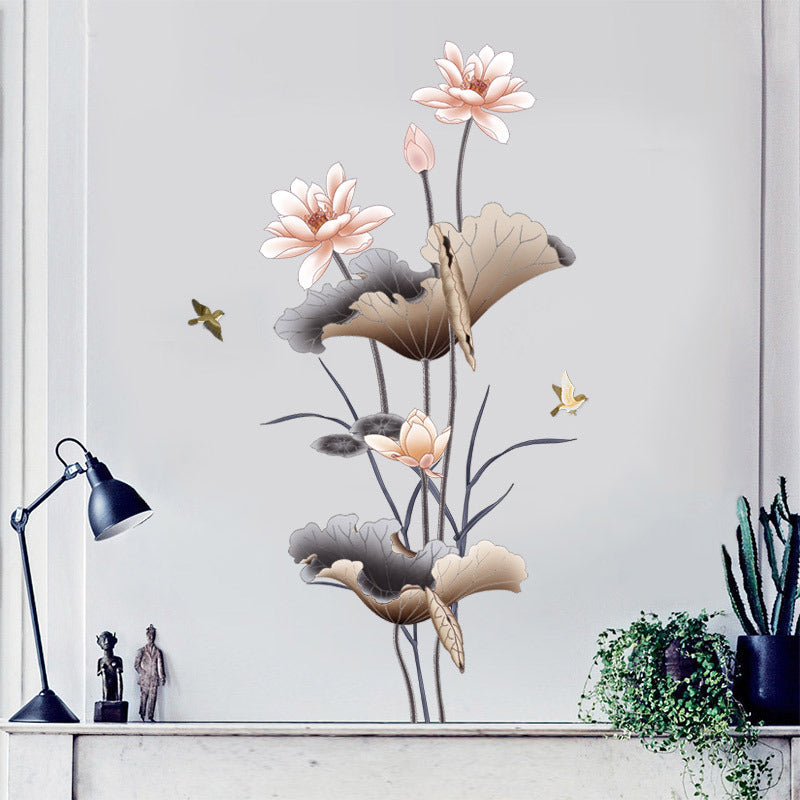 Chinese Lotus Flower Self-adhesive Wallpaper