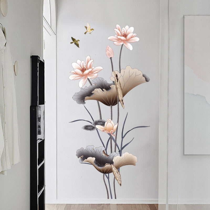 Chinese Lotus Flower Self-adhesive Wallpaper