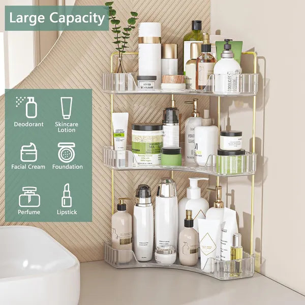 Modern Corner Cosmetic See Through Gold Storage Rack