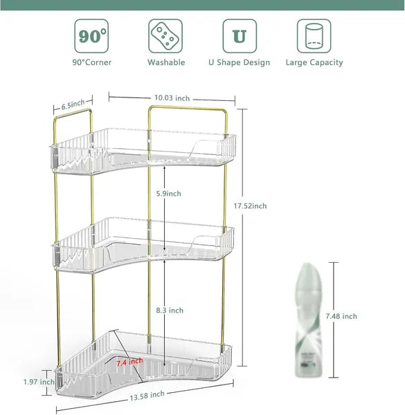 Modern Corner Cosmetic See Through Gold Storage Rack