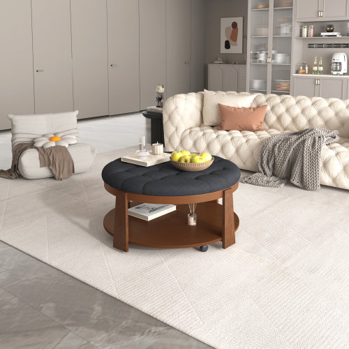 Modern Ottoman Black Garment and Wood Coffee Table