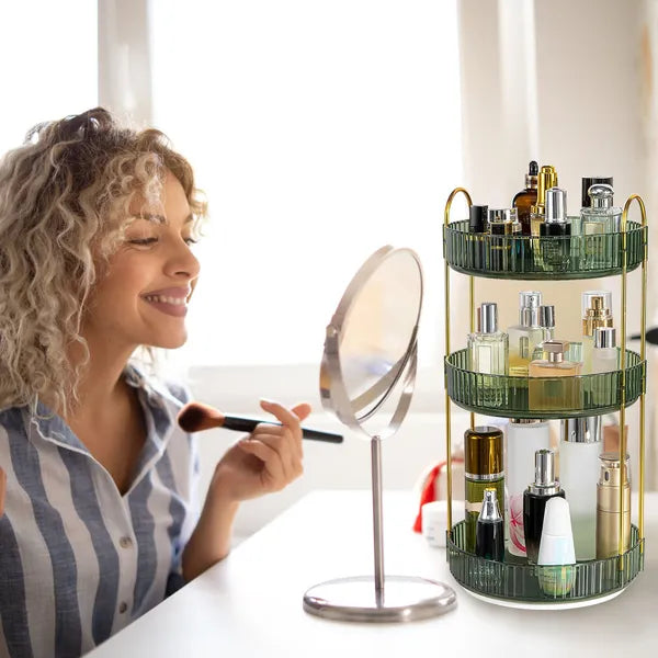 Modern Round Cosmetic Green and Gold Storage Rack
