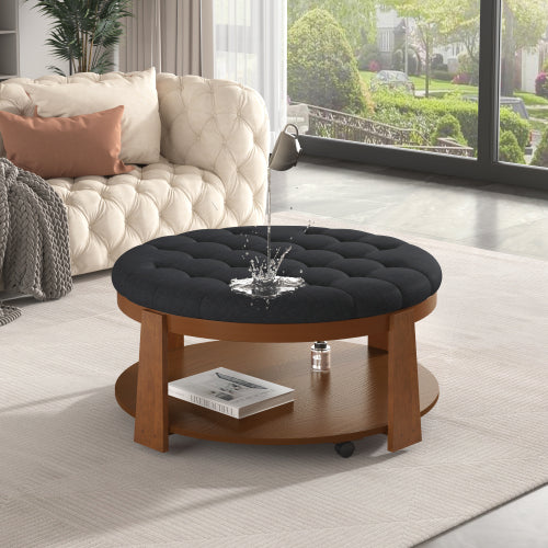 Modern Ottoman Black Garment and Wood Coffee Table
