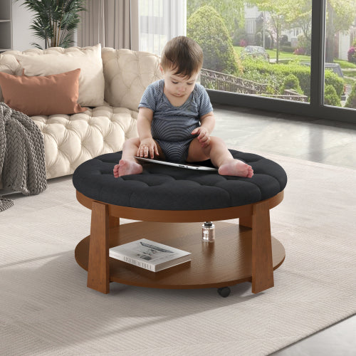 Modern Ottoman Black Garment and Wood Coffee Table