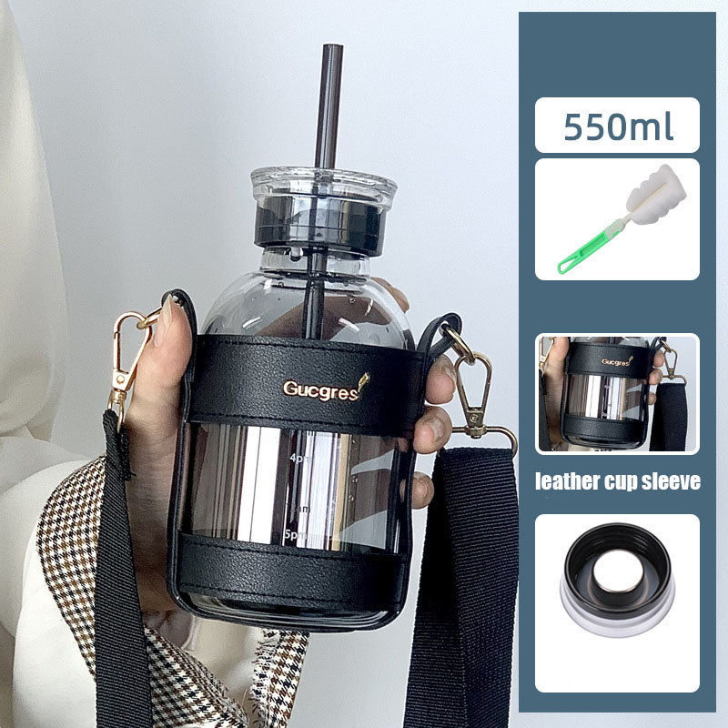 Double Lid Time Scale Tumbler Office Large Capacity Straw Cup High Appearance Level Water Cup