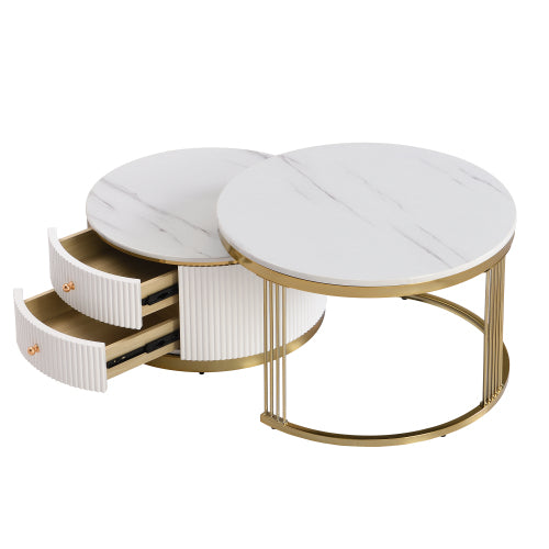 Luxury White Modern Marble and Gold 2-Piece Coffee Table