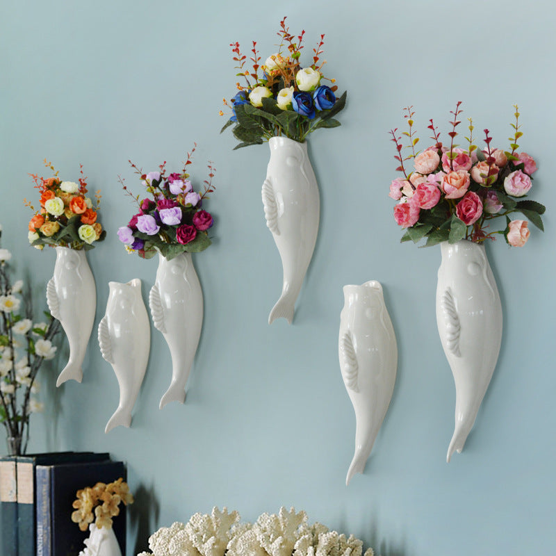 Ceramic White Goldfish Wall Decoration Vase