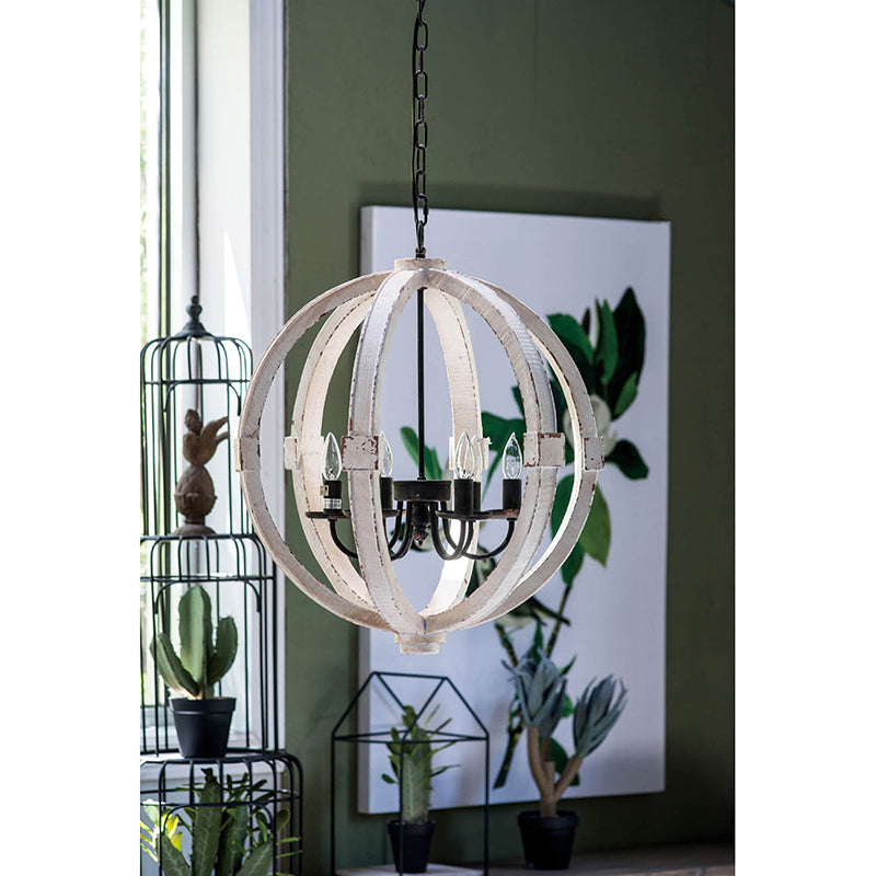 Nordic White Wood 6-Light Electric Candle Round Chandelier