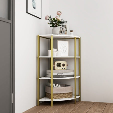 Luxury Corner 4-tier Green and Gold Storage Shelf