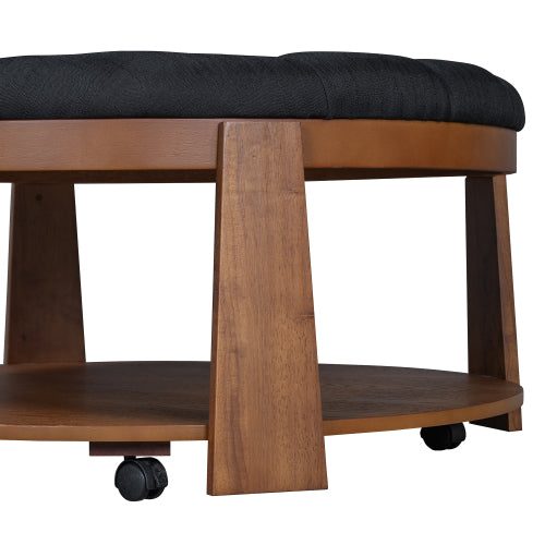 Modern Ottoman Black Garment and Wood Coffee Table