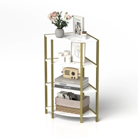 Luxury Corner 4-tier Green and Gold Storage Shelf