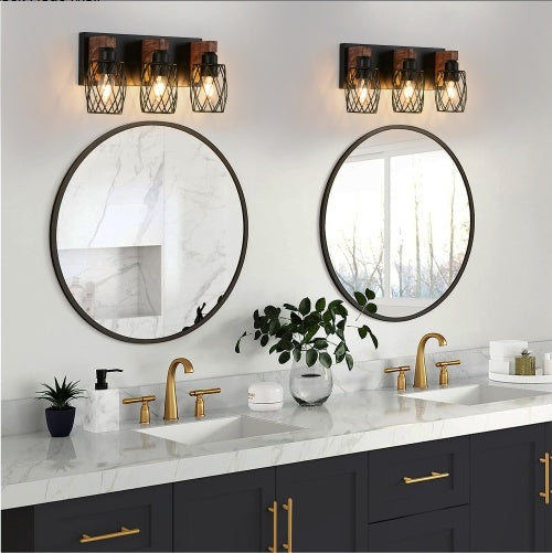 Modern 3-Piece Wood and Metal Wall Light