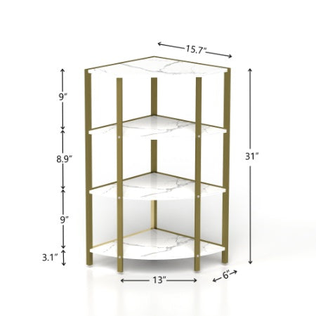 Luxury Corner 4-tier Green and Gold Storage Shelf