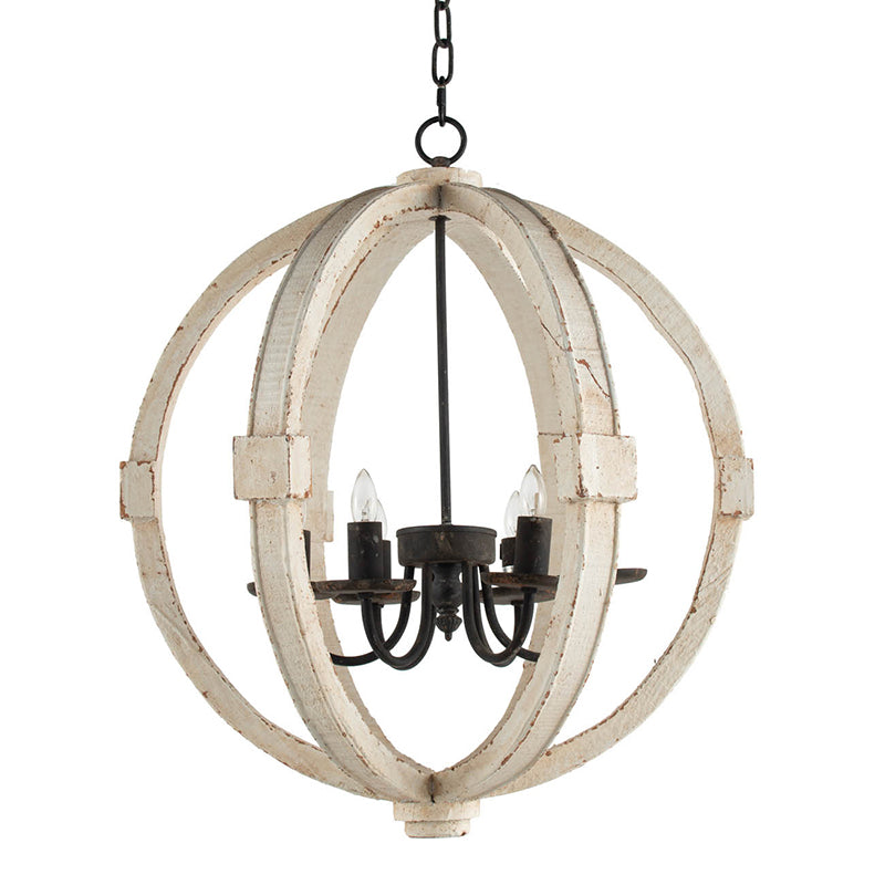 Nordic White Wood 6-Light Electric Candle Round Chandelier