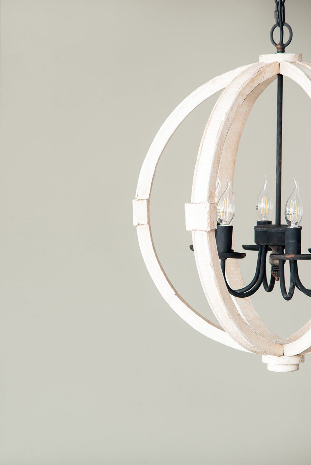 Nordic White Wood 6-Light Electric Candle Round Chandelier