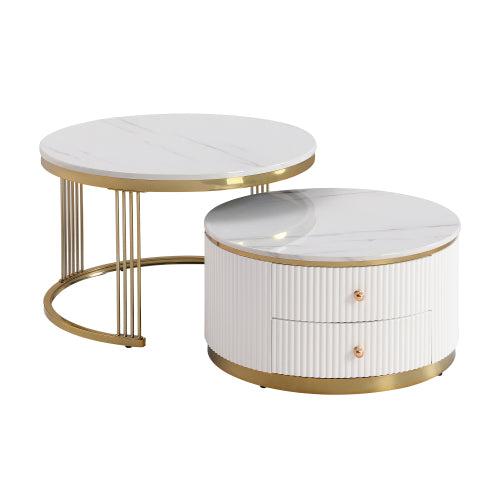 Luxury White Modern Marble and Gold 2-Piece Coffee Table