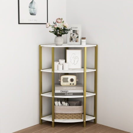 Luxury Corner 4-tier Green and Gold Storage Shelf