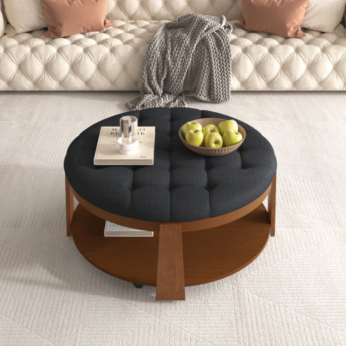 Modern Ottoman Black Garment and Wood Coffee Table