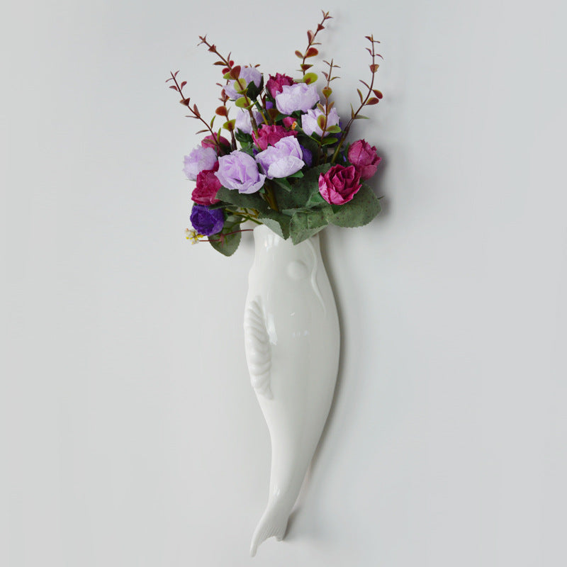 Ceramic White Goldfish Wall Decoration Vase