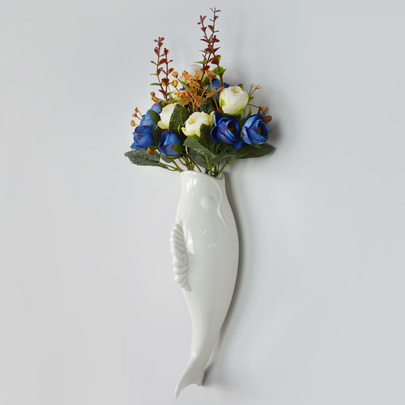 Ceramic White Goldfish Wall Decoration Vase