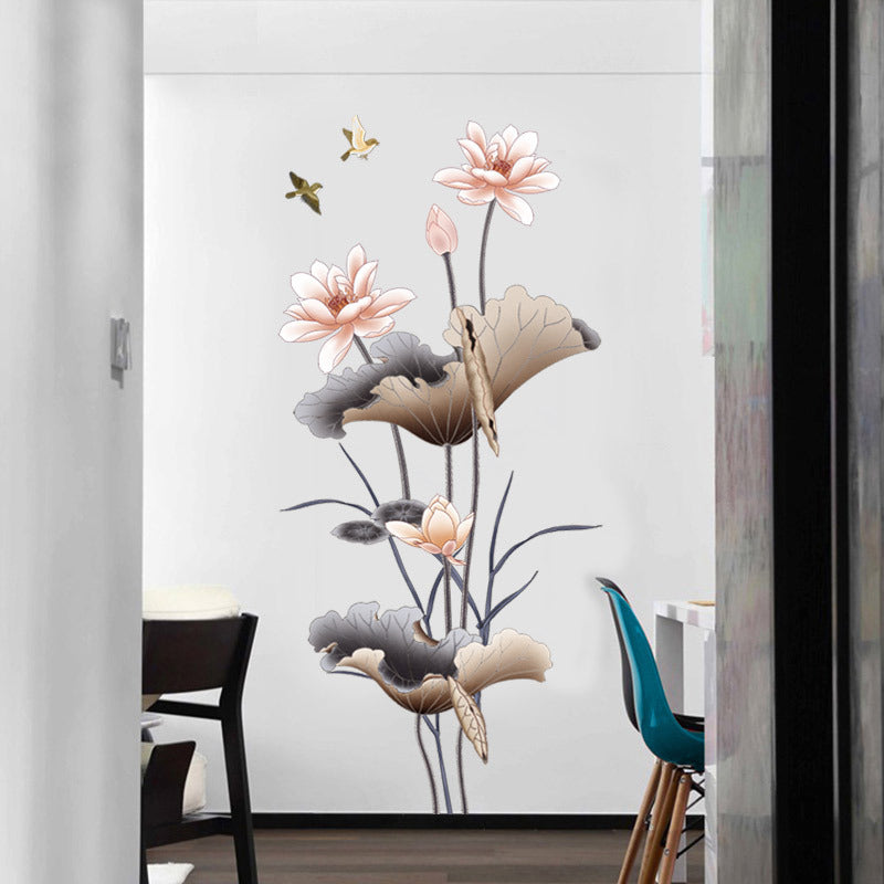 Chinese Lotus Flower Self-adhesive Wallpaper