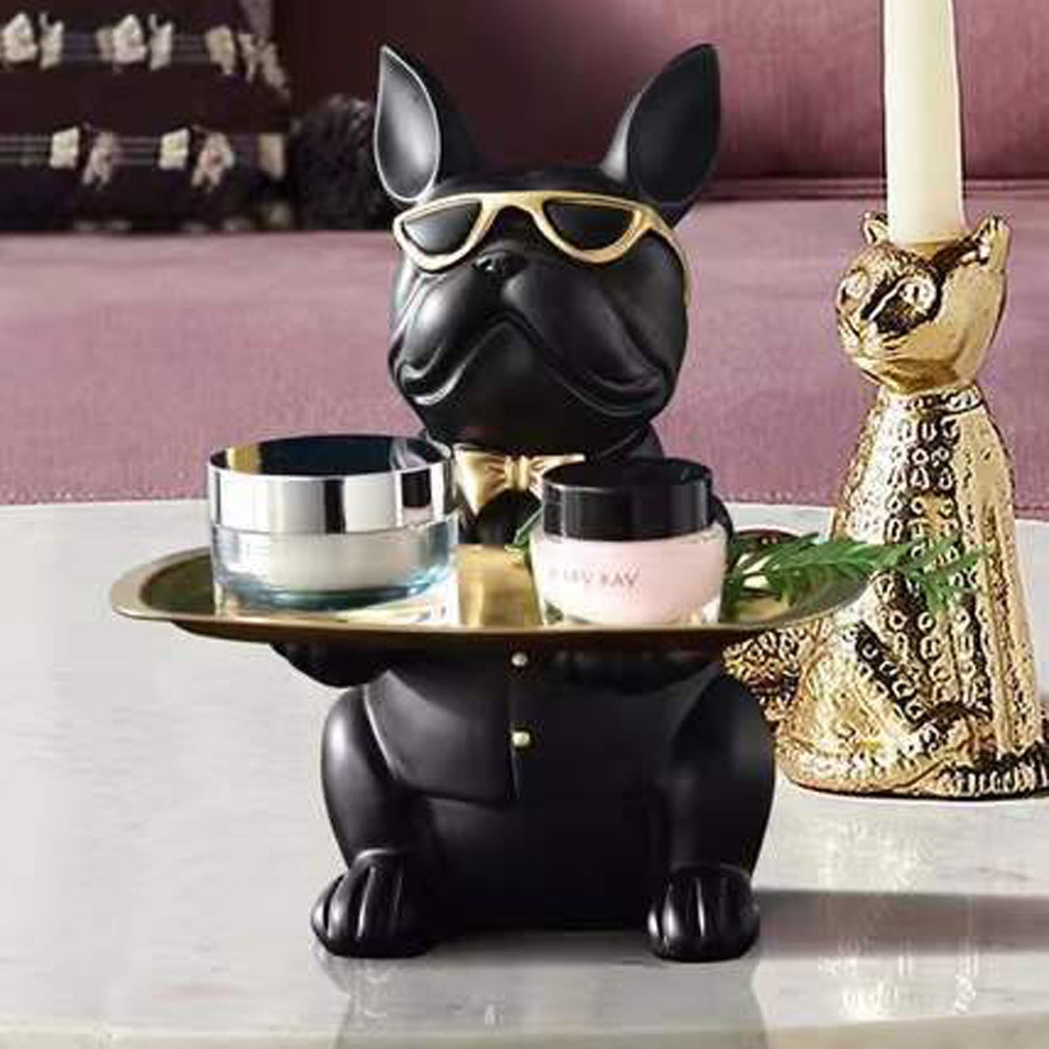 Luxury French Bulldog Statue Decoration with Storage Tray
