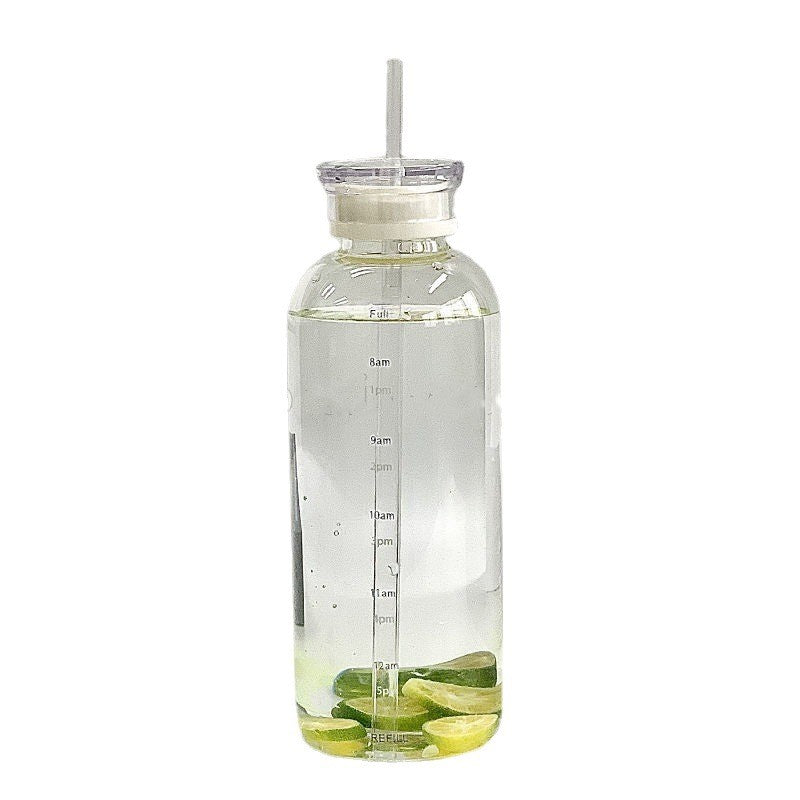 Double Lid Time Scale Tumbler Office Large Capacity Straw Cup High Appearance Level Water Cup