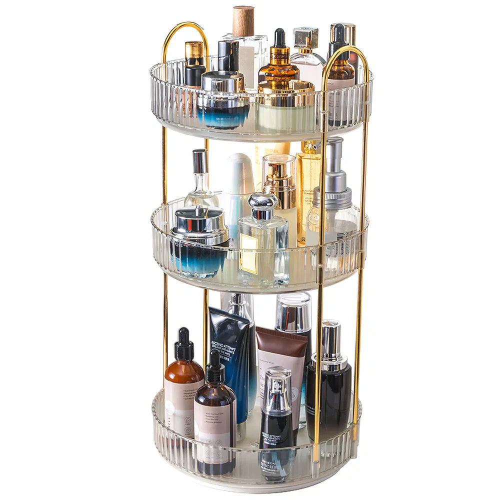 Modern Round Cosmetic Green and Gold Storage Rack