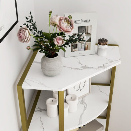 Luxury Corner 4-tier Green and Gold Storage Shelf