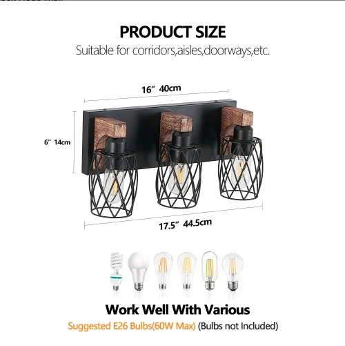 Modern 3-Piece Wood and Metal Wall Light