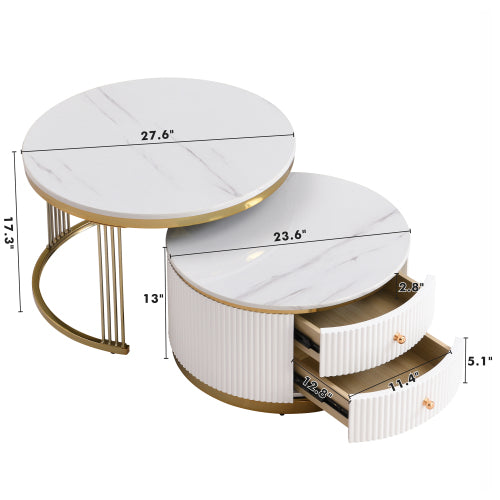 Luxury White Modern Marble and Gold 2-Piece Coffee Table