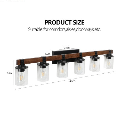 Modern 42 inch Light Bulb Wood and Metal 6-Piece Vanity Light