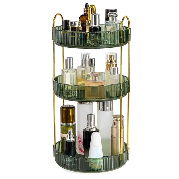 Modern Round Cosmetic Green and Gold Storage Rack