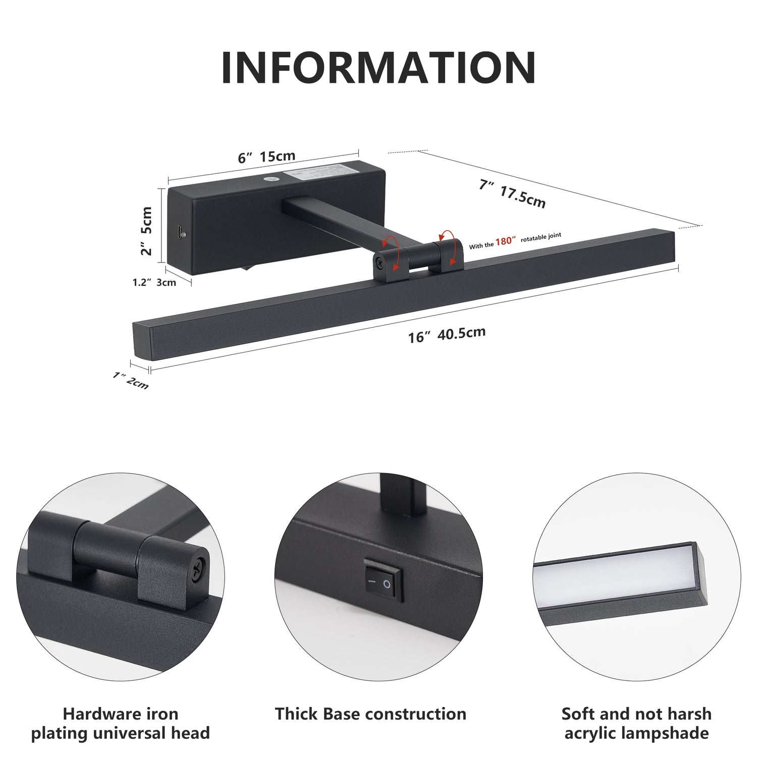 Modern Rectangluar Decorative LED Black Vanity Light