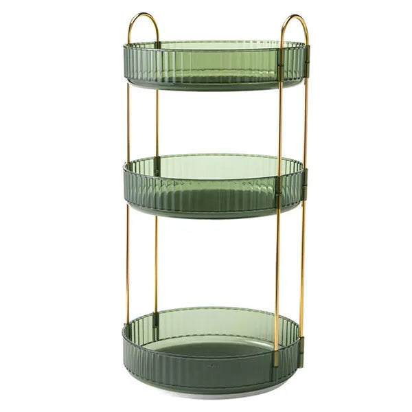 Modern Round Cosmetic Green and Gold Storage Rack