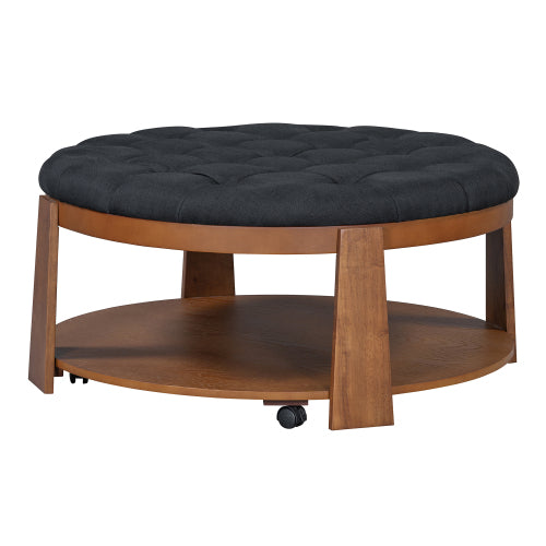 Modern Ottoman Black Garment and Wood Coffee Table