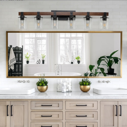 Modern 42 inch Light Bulb Wood and Metal 6-Piece Vanity Light