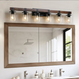 Modern 42 inch Light Bulb Wood and Metal 6-Piece Vanity Light