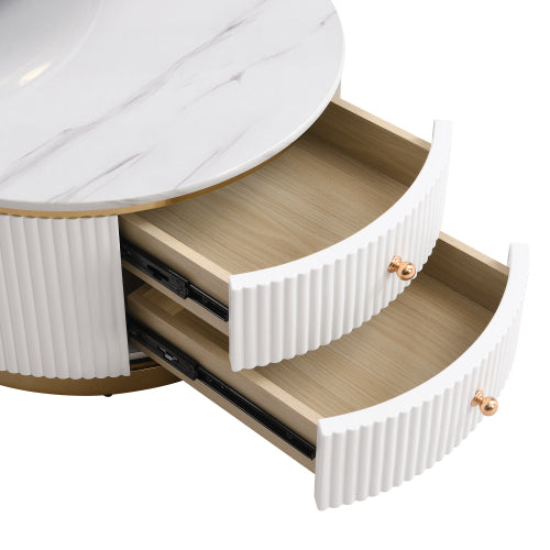 Luxury White Modern Marble and Gold 2-Piece Coffee Table