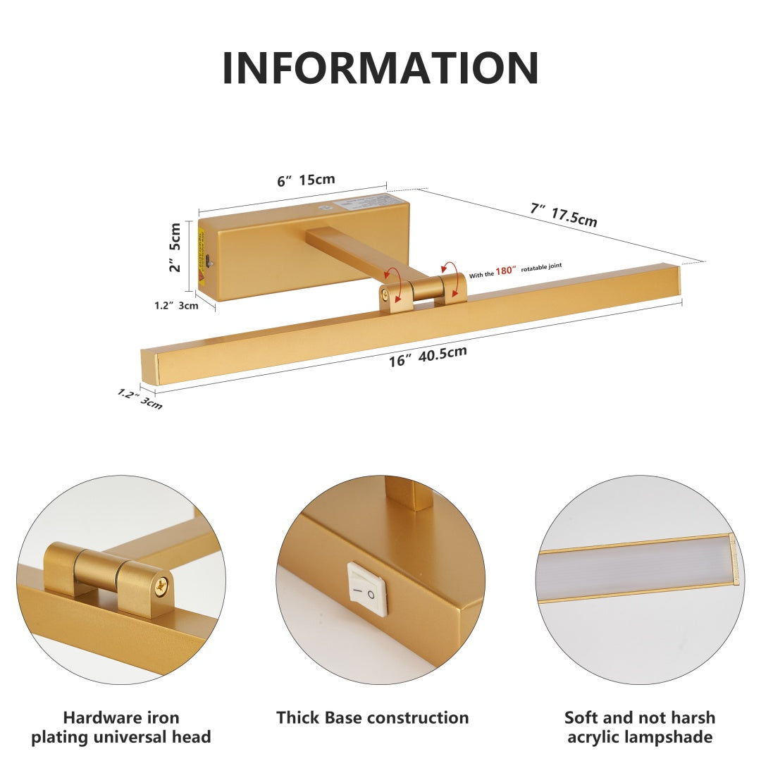 Modern Rectangluar Decorative LED Gold Vanity Light