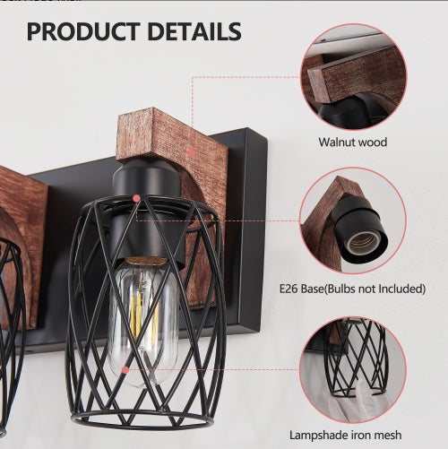 Modern 3-Piece Wood and Metal Wall Light