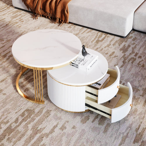 Luxury White Modern Marble and Gold 2-Piece Coffee Table