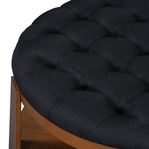Modern Ottoman Black Garment and Wood Coffee Table