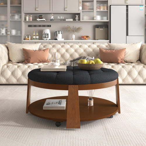 Modern Ottoman Black Garment and Wood Coffee Table