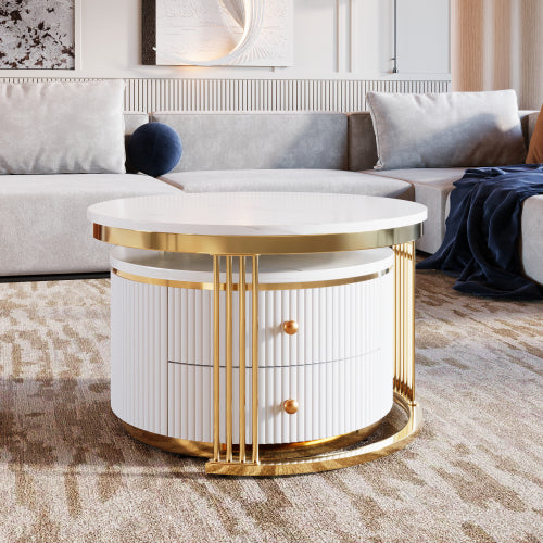 Luxury White Modern Marble and Gold 2-Piece Coffee Table