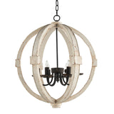 Nordic White Wood 6-Light Electric Candle Round Chandelier