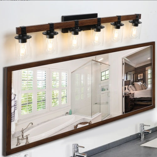 Modern 42 inch Light Bulb Wood and Metal 6-Piece Vanity Light